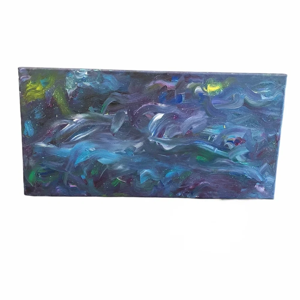 HANDCRAFTED SHADES OF OCEAN GLITTER ABSTRACT ART